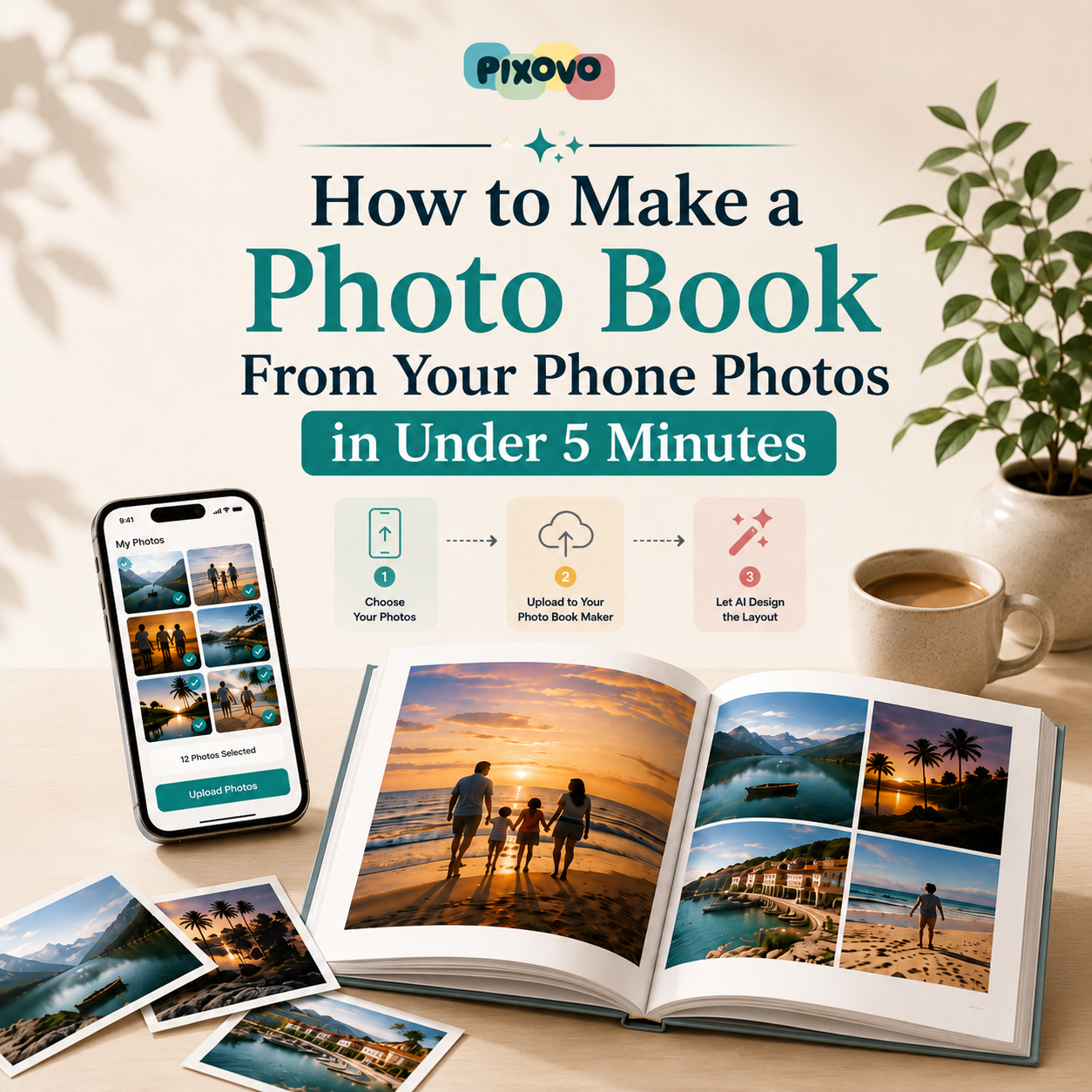 Selecting phone photos to build a Pixovo photo book